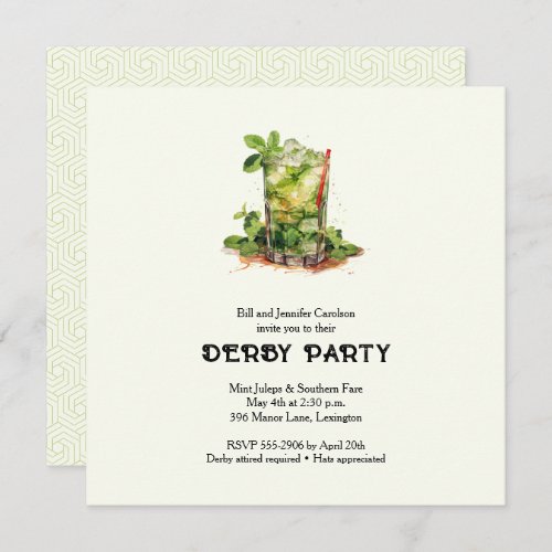 Watercolor Mint Julep Derby Invitation