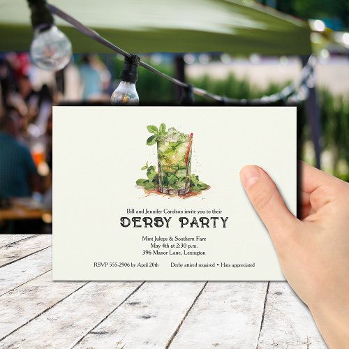 Watercolor Mint Julep Derby Invitation