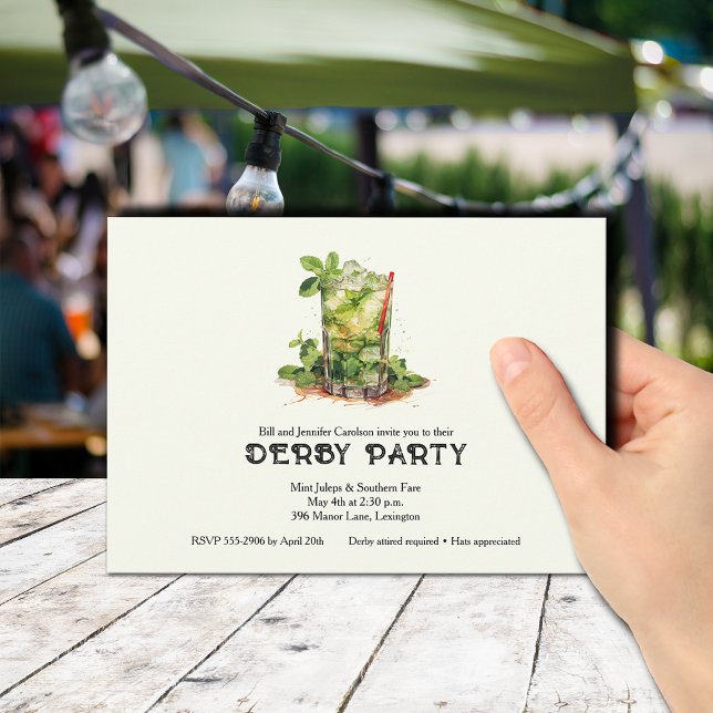 Watercolor Mint Julep Derby Invitation (Mint Julep Derby Party Invitations)