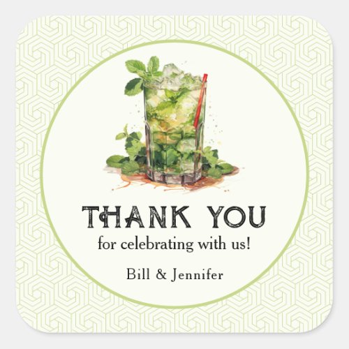 Watercolor Mint Julep Derby Square Sticker