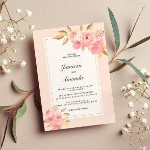 Watercolor mint pastel pink floral Wedding Invitation