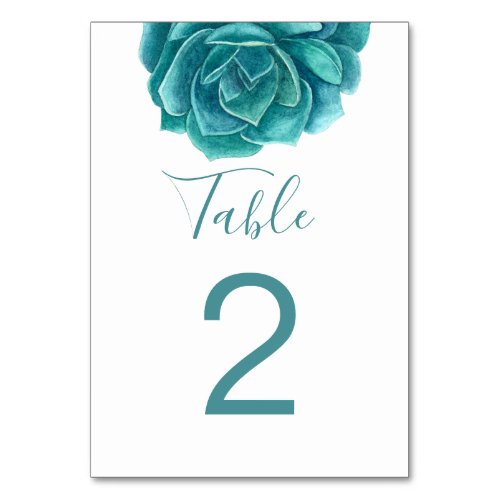 Watercolor mint succulent Teal cactus wedding Table Number