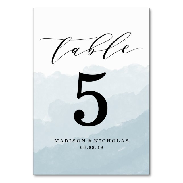 Watercolor Mist | Personalized Table Number Card (Front)