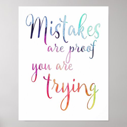 Watercolor Mistakes Quote Classroom Craft Room Poster