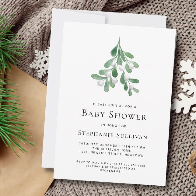 Watercolor Mistletoe Baby Shower Invitation (Creator Uploaded)