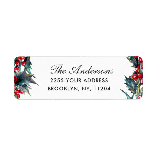 Watercolor Mistletoe Berry Branch Christmas Return Label