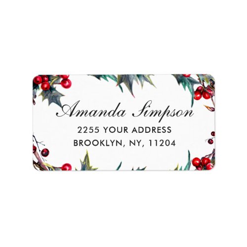 Watercolor Mistletoe Berry Branch Christmas Return Label