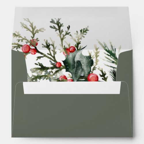 Watercolor Mistletoe Branch Holiday  Envelope