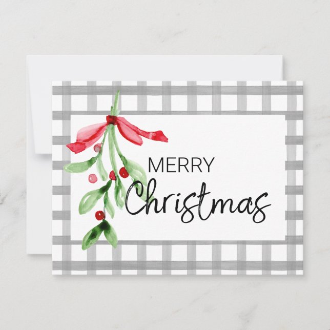 Watercolor Mistletoe Custom Christmas Card (Front)