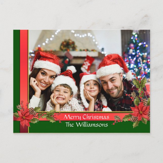 Watercolor Mistletoe Framed Christmas Photo Holiday Postcard (Front)