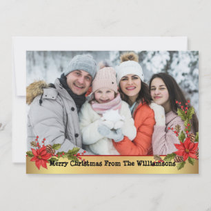 Watercolor Mistletoe Gold Christmas Photo Holiday Card