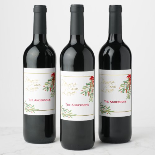 Watercolor Mistletoe  Gold  Personalized Holiday Wine Label