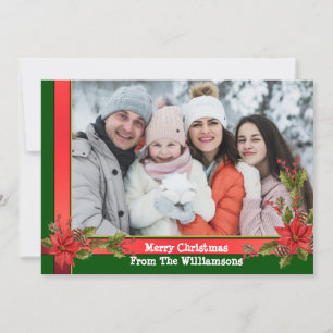 Watercolor Mistletoe Green Frame Christmas Photo Holiday Card