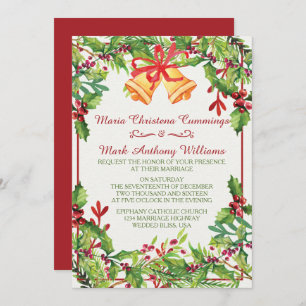 Watercolor Mistletoe Holiday Wedding Invitation