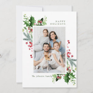 Watercolor Mistletoe Holly Berry Christmas PHOTO Holiday Card