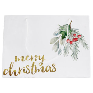 Watercolor Mistletoe, Large Gift Bag