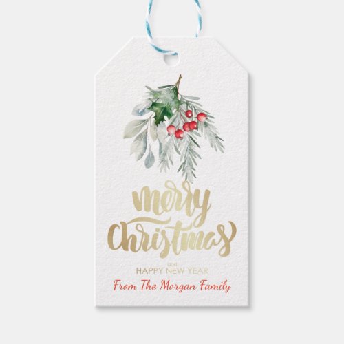 Watercolor Mistletoe Merry Christmas Gift Tags