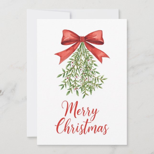 Watercolor Mistletoe Merry Christmas Holiday Card (Front)