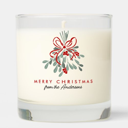 Watercolor Mistletoe Merry Christmas Personalized Scented Candle