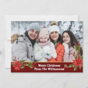 Watercolor Mistletoe Red Band Christmas Photo Holiday Card