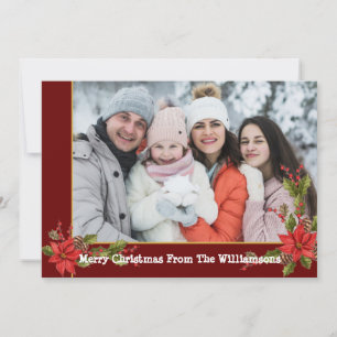 Watercolor Mistletoe Red Gold Frame Christmas Holiday Card