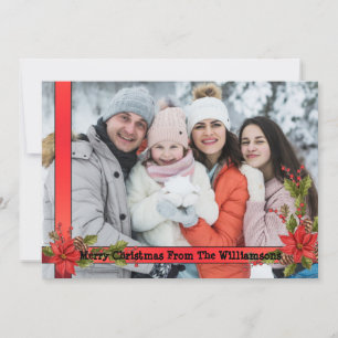 Watercolor Mistletoe Red Ribbon Frame Christmas Holiday Card