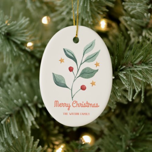 Watercolor mistletoe Star christmas Favor Tags Ceramic Ornament