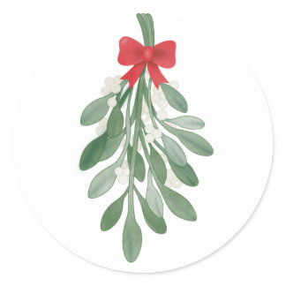 Watercolor Mistletoe Wedding Classic Round Sticker