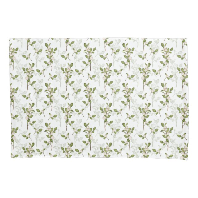 Watercolor Mistletoe Winter Plant Seamless Pattern Pillow Case (Front-Left)