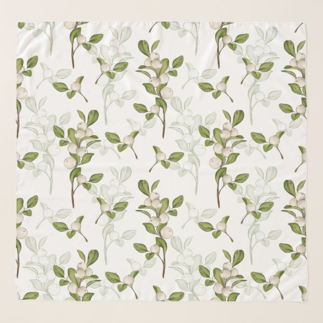 Watercolor Mistletoe Winter Plant Seamless Pattern Scarf (Front)