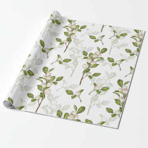 Watercolor Mistletoe Winter Plant Seamless Pattern Wrapping Paper