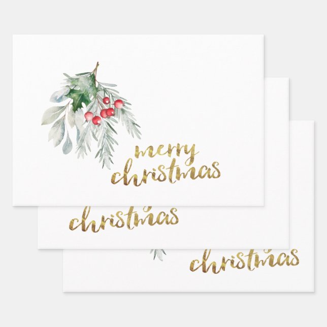 Watercolor Mistletoe Wrapping Paper Sheets (Set)