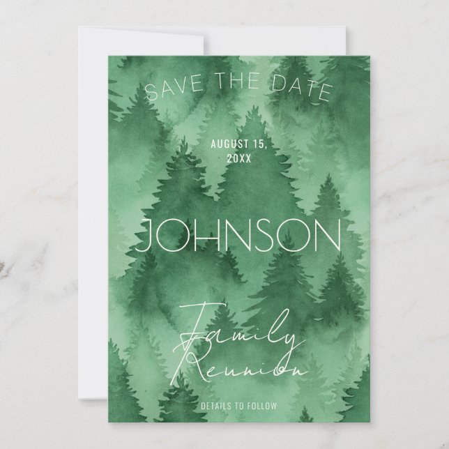 Watercolor Misty Forest Modern Rustic Save The Date (Front)