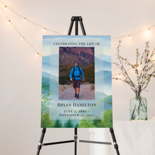Watercolor Misty Mountains Funeral Sign
