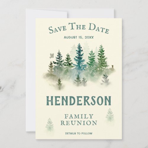 Watercolor Misty Wood Retro Rustic Family Reunion Save The Date