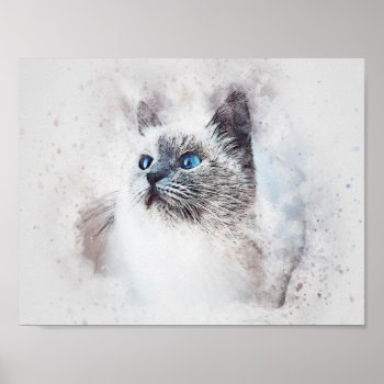 Watercolor Mix Media Blue Eyed Kitten Poster by steelmoment at Zazzle