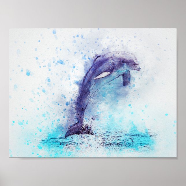 Watercolor Mix Media Dolphin Poster (Front)