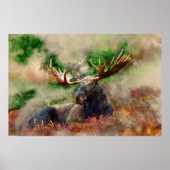 Watercolor Mix Media Moose Poster by steelmoment at Zazzle