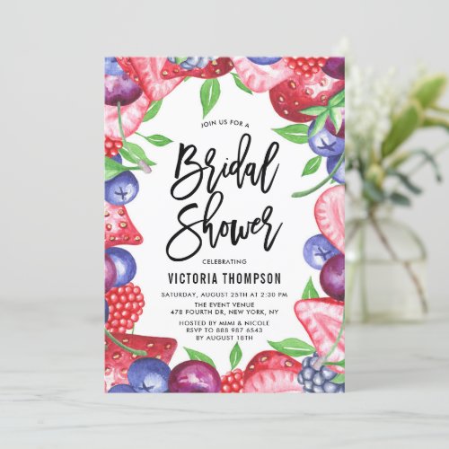 Watercolor Mixed Berries Summer Bridal Shower Invitation