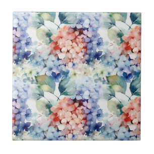 Watercolor Mixed Color Hydrangea Flowers  Ceramic Tile