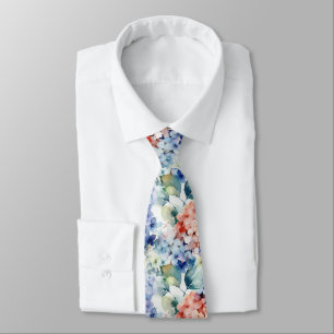 Watercolor Mixed Color Hydrangea Flowers Neck Tie