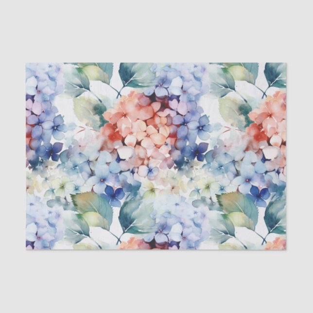 Watercolor Mixed Color Hydrangea Flowers  Tissue Paper (Front)