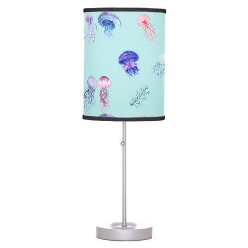 Watercolor Mixed Colorful Jellyfish Blue Table Lamp