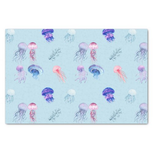 Watercolor Mixed Colorful Jellyfish Blue Tissue Paper