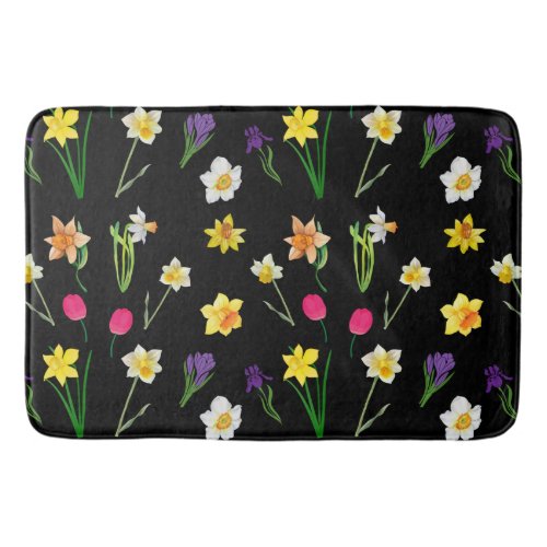 Watercolor Mixed Colorful Spring Garden Flowers Bath Mat
