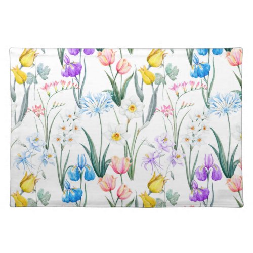Watercolor Mixed Colorful Spring Garden Flowers Cloth Placemat
