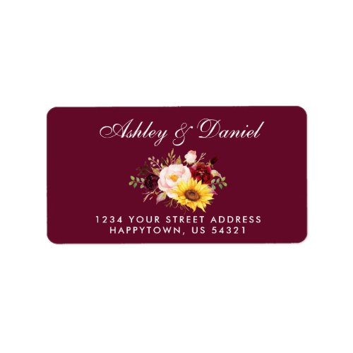 Watercolor Mixed Floral Burgundy Address Label