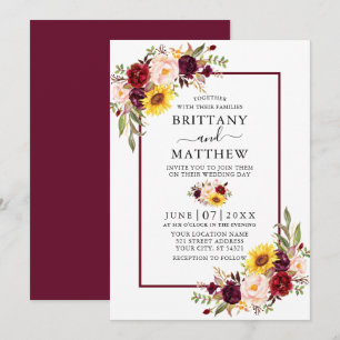 Watercolor Mixed Floral Burgundy Frame Wedding Invitation