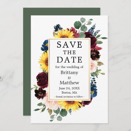 Watercolor Mixed Floral Eucalyptus Gold Save The Date