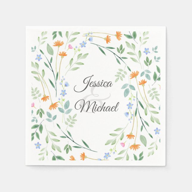 Watercolor Mixed Floral Frame Napkins (Front)